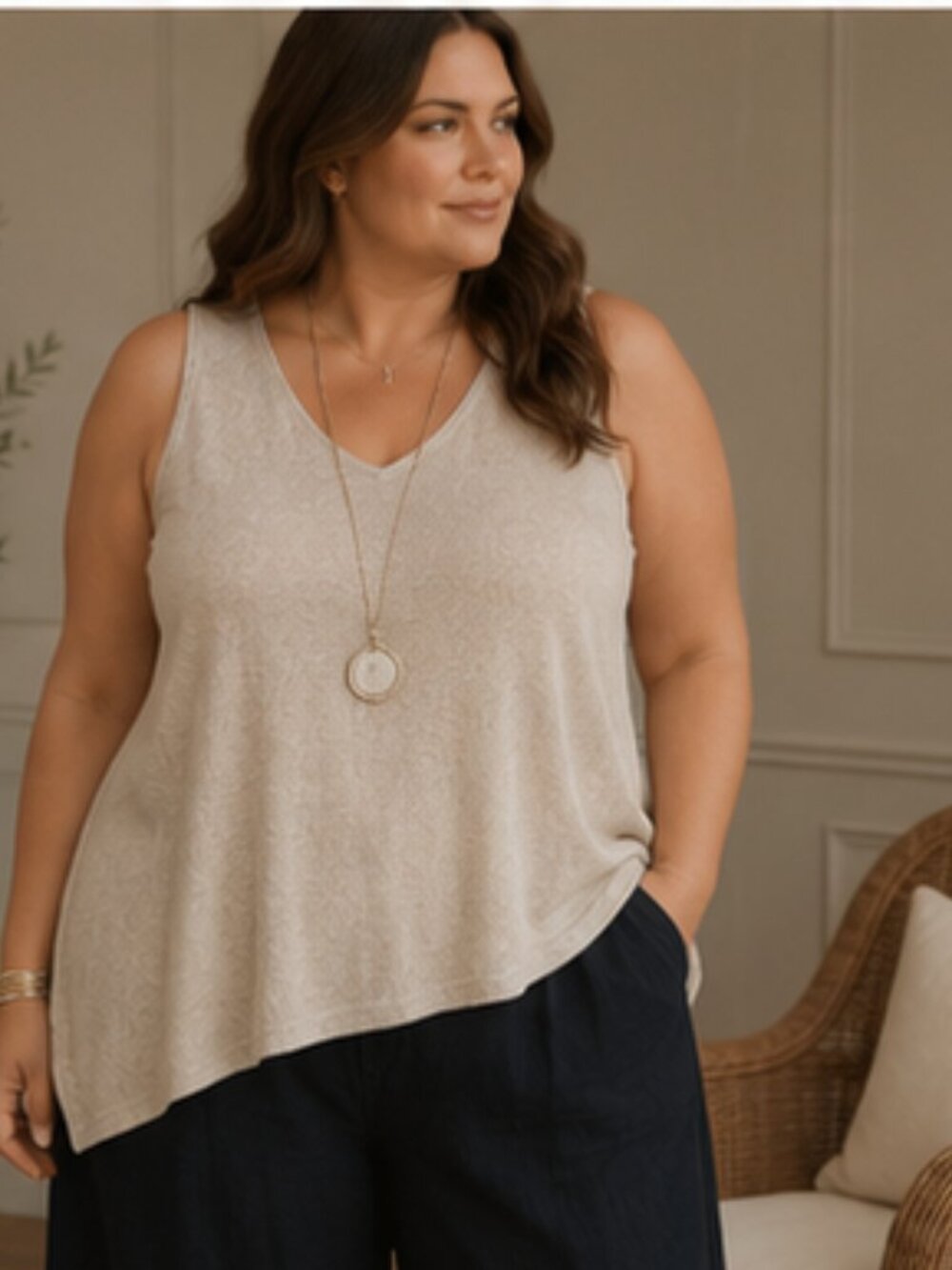 J. Jill Linen-Blend V-Neck Tunic Tank in Light Taupe - Picture 8 of 9